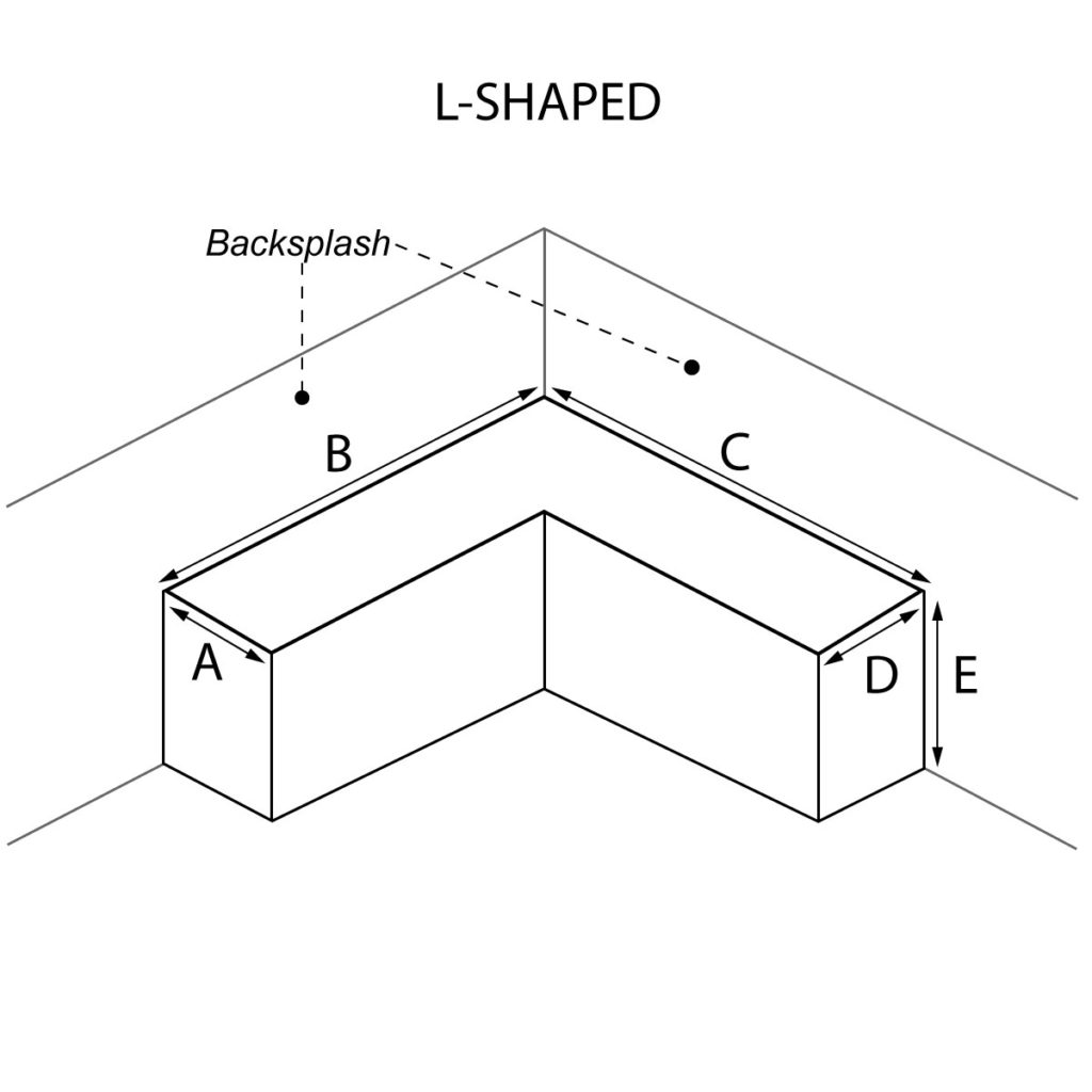 L-Shaped countertop with optional waterfall and backsplash