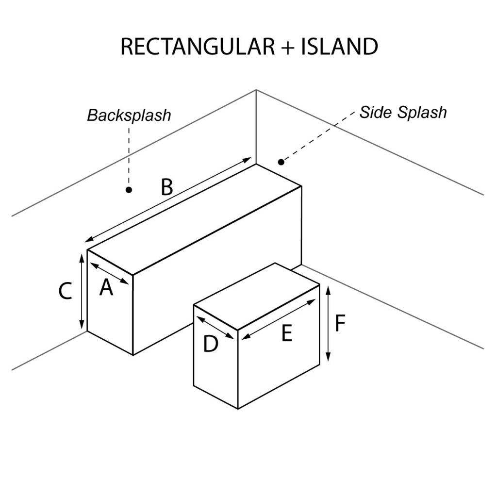 Rectangular and Island countertop with optional waterfall and backsplash and side splash