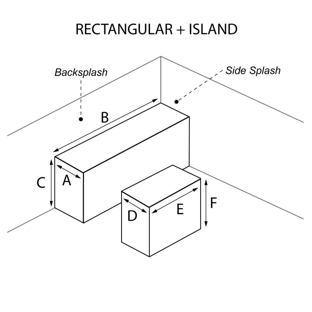 Rectangular and Island countertop with optional waterfall and backsplash and side splash