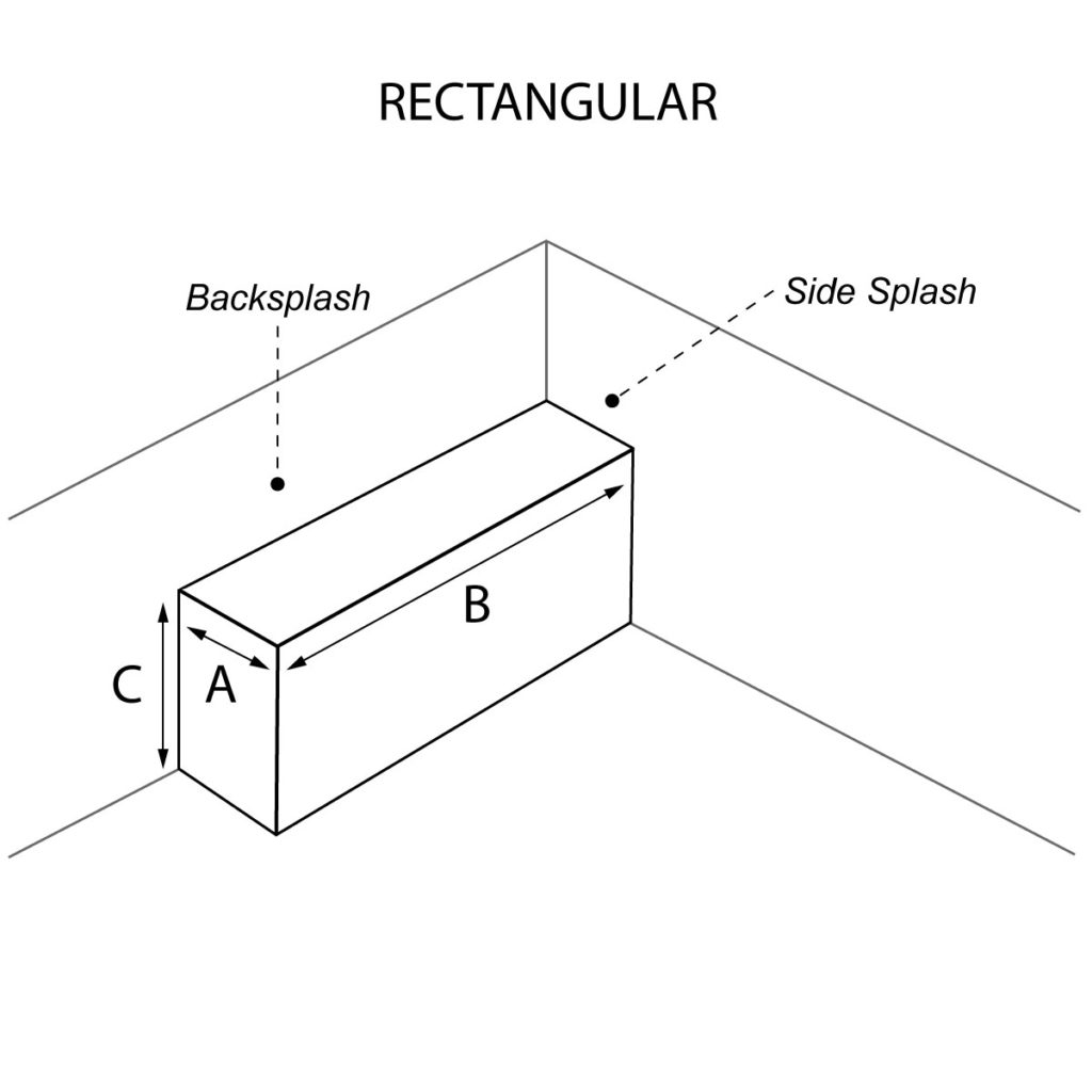 Rectangular countertop with optional waterfall and backsplash and side splash